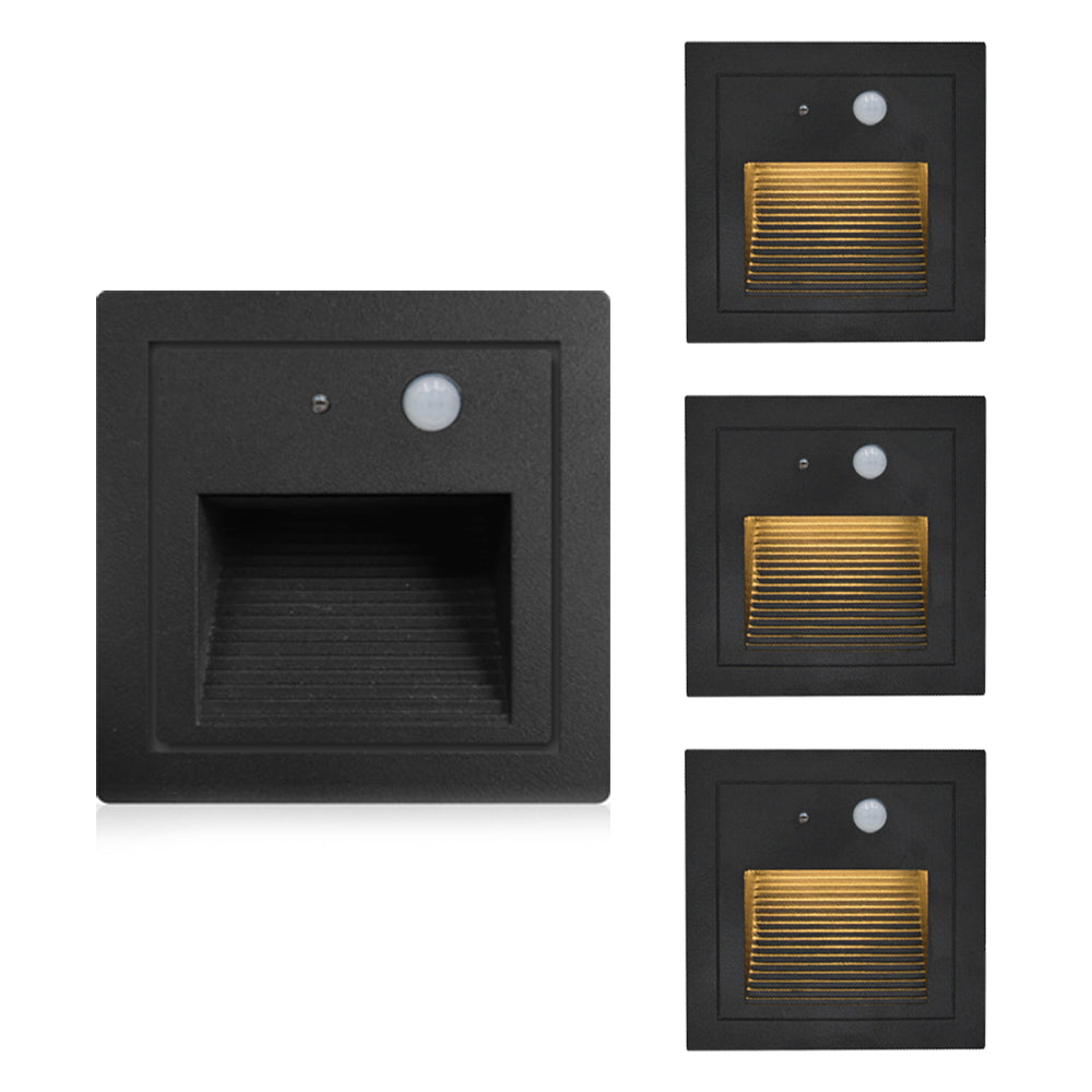 Warm White LED Stair Light Wall Recessed Light Step Light Outdoor Lamp With Motion Detector 4PCS Aluminium