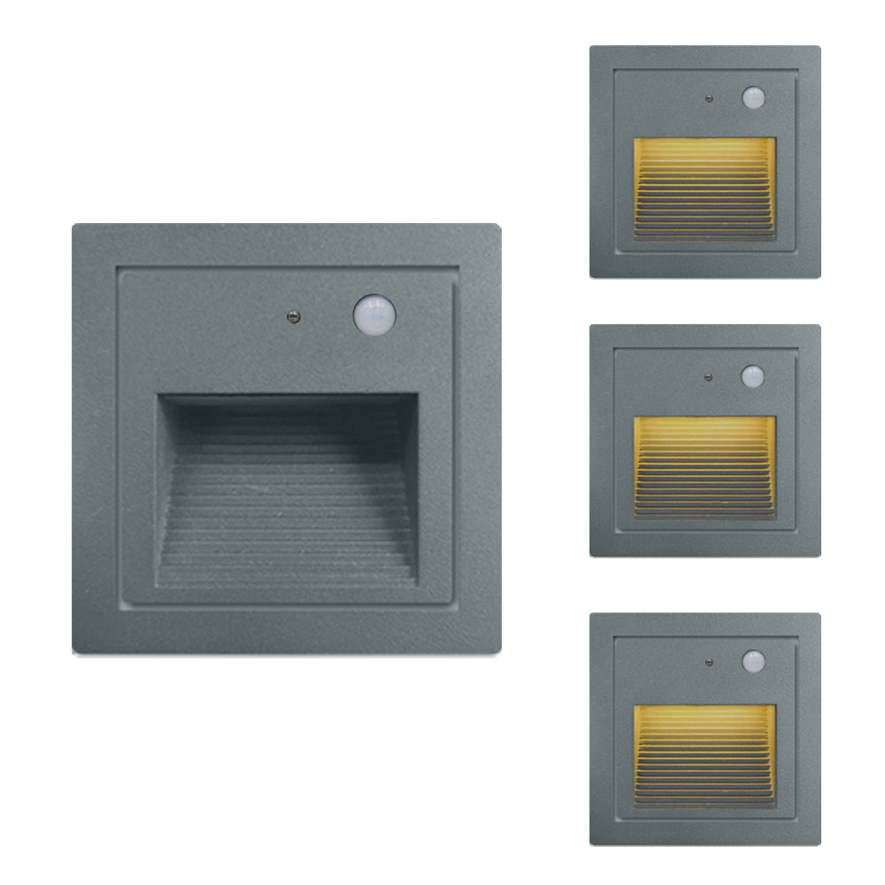 Warm White LED Stair Light Wall Recessed Light Step Light Outdoor Lamp With Motion Detector 4PCS Aluminium