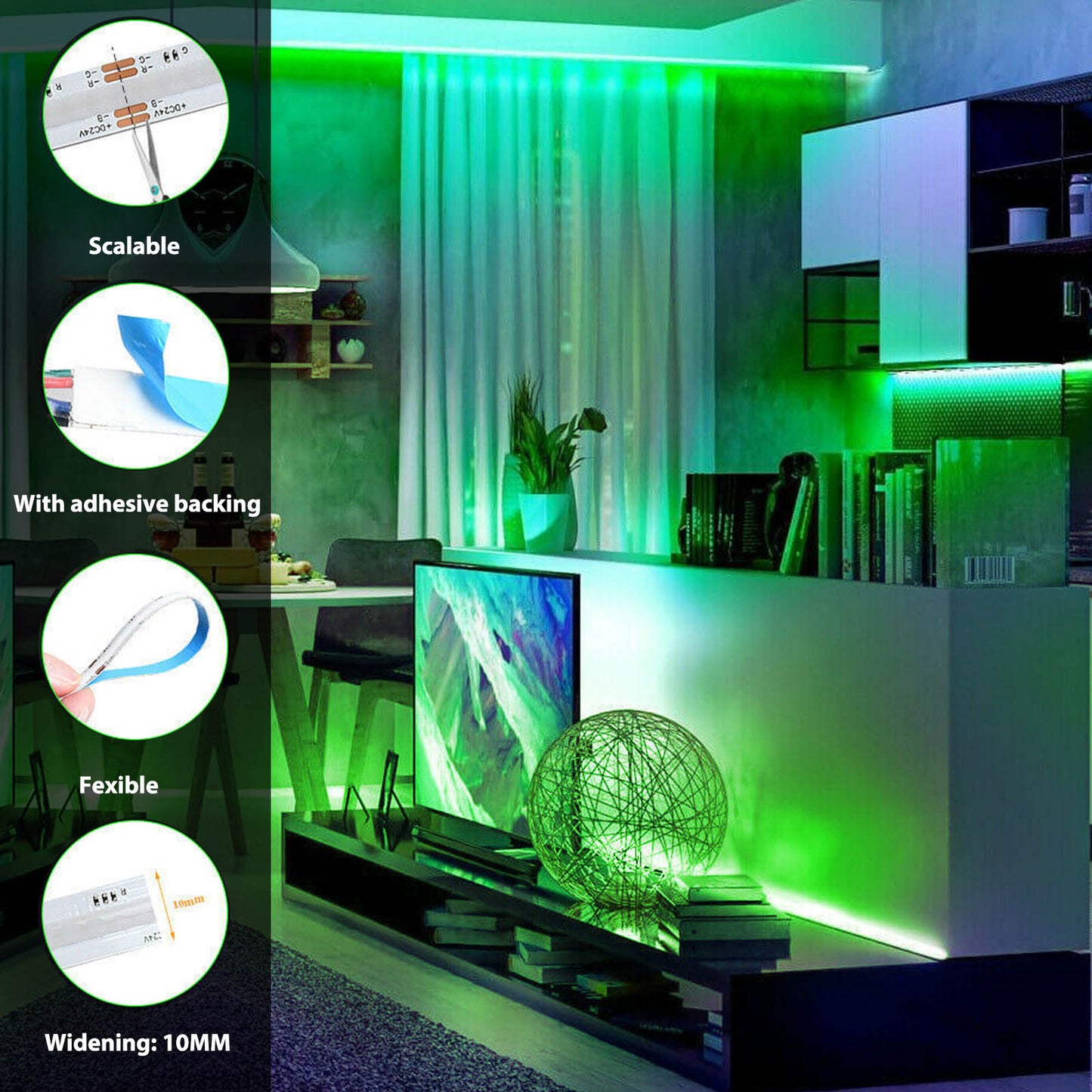 Premium 24V COB LED Strip RGBWW 4-in-1 - 784 LEDs/meter Ultra Bright 5M Roll with Warm White