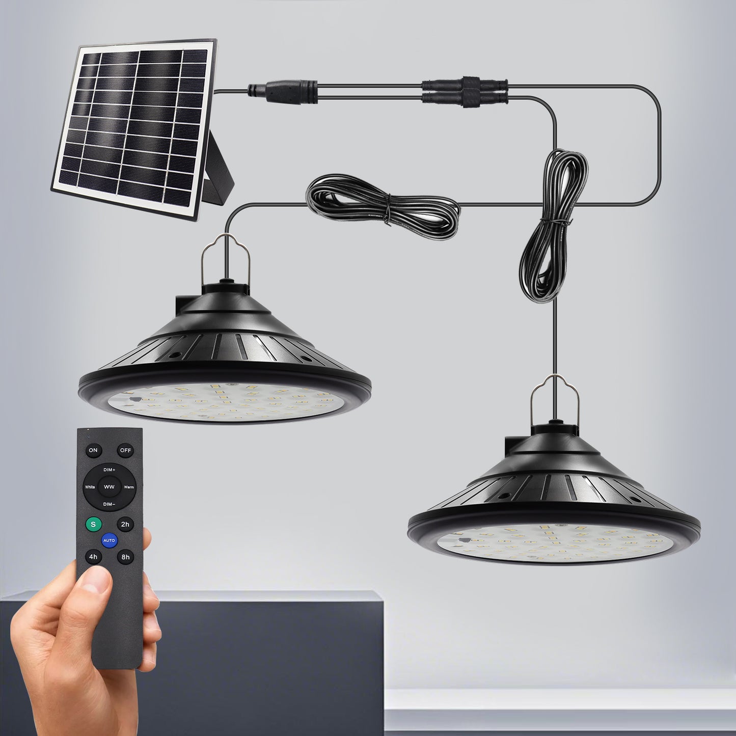 LED Pendant Light, White Light, Warm White Light, 120 Degree, Remote Control, IP66 Solar Outdoor Light