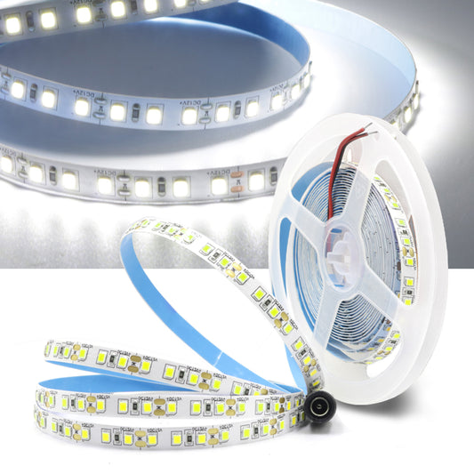 12V 5M Cool white 6000K LED Strip Light – Ultra Bright 600 LEDs, with Round DC Plug, Indoor Use, Dimmable
