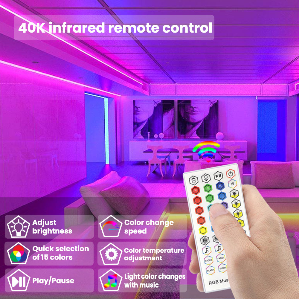 Bluetooth RGB LED Strip Controller – APP & IR Remote Control/Voice Assistant/Music-Activated Lights, 16 Million Colors, Timer, DIY Modes