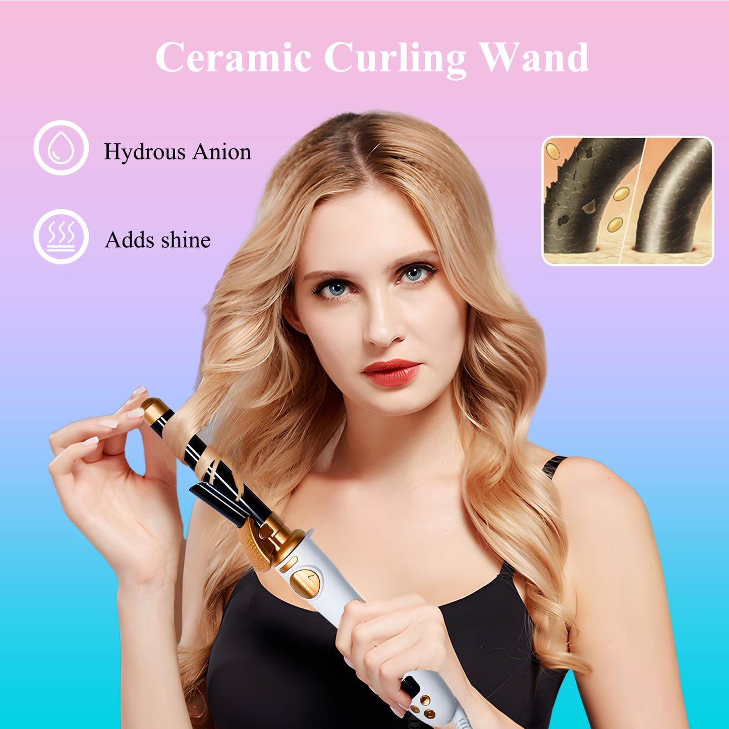 【Schwarzes Keramik-Lockenstab】25MM Automatische Locken|Konstante Hitze für Haarschutz|Antistatisch + Sicherer Hitzeschutz|Wechselbare Links/Rechts Locken