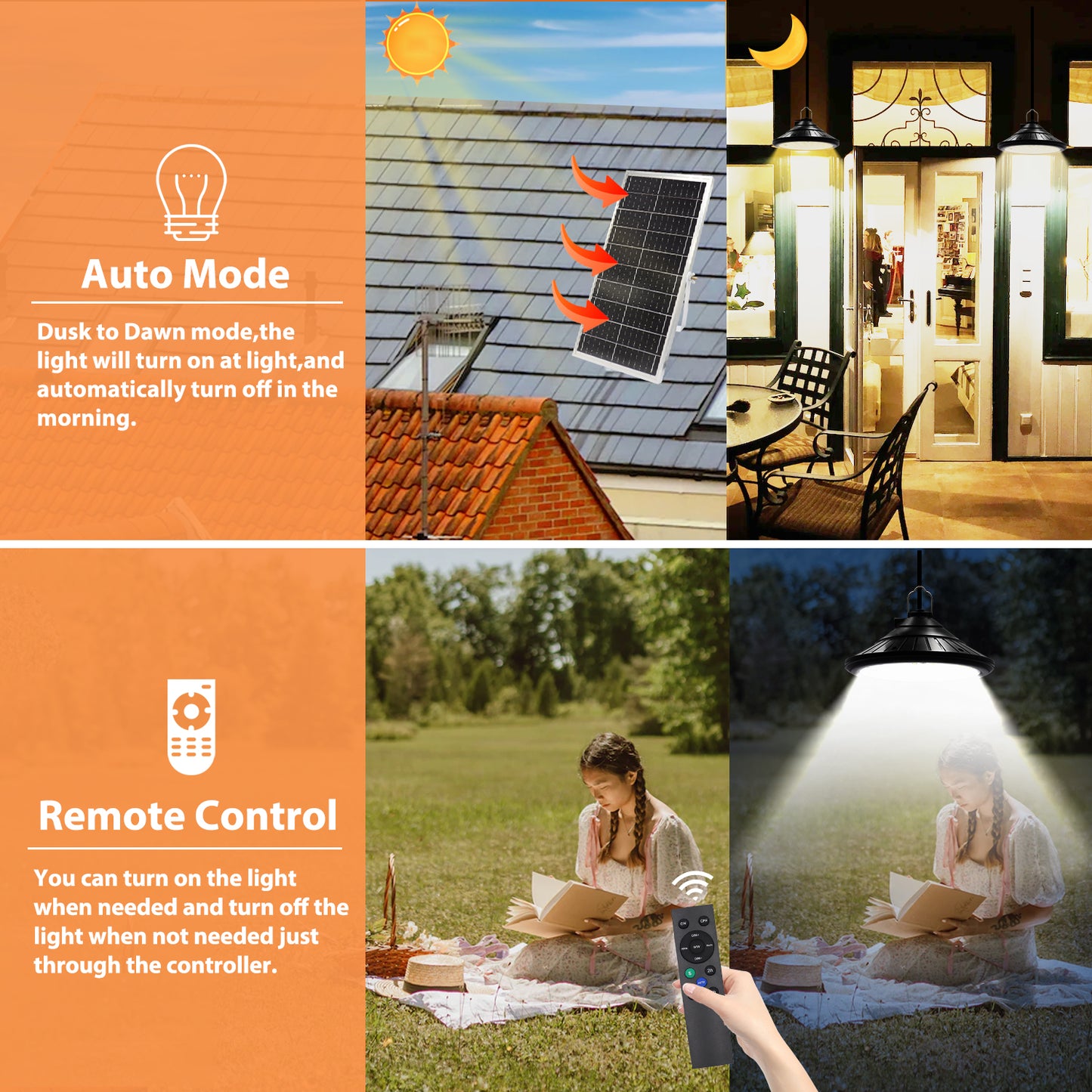 LED Pendant Light, White Light, Warm White Light, 120 Degree, Remote Control, IP66 Solar Outdoor Light