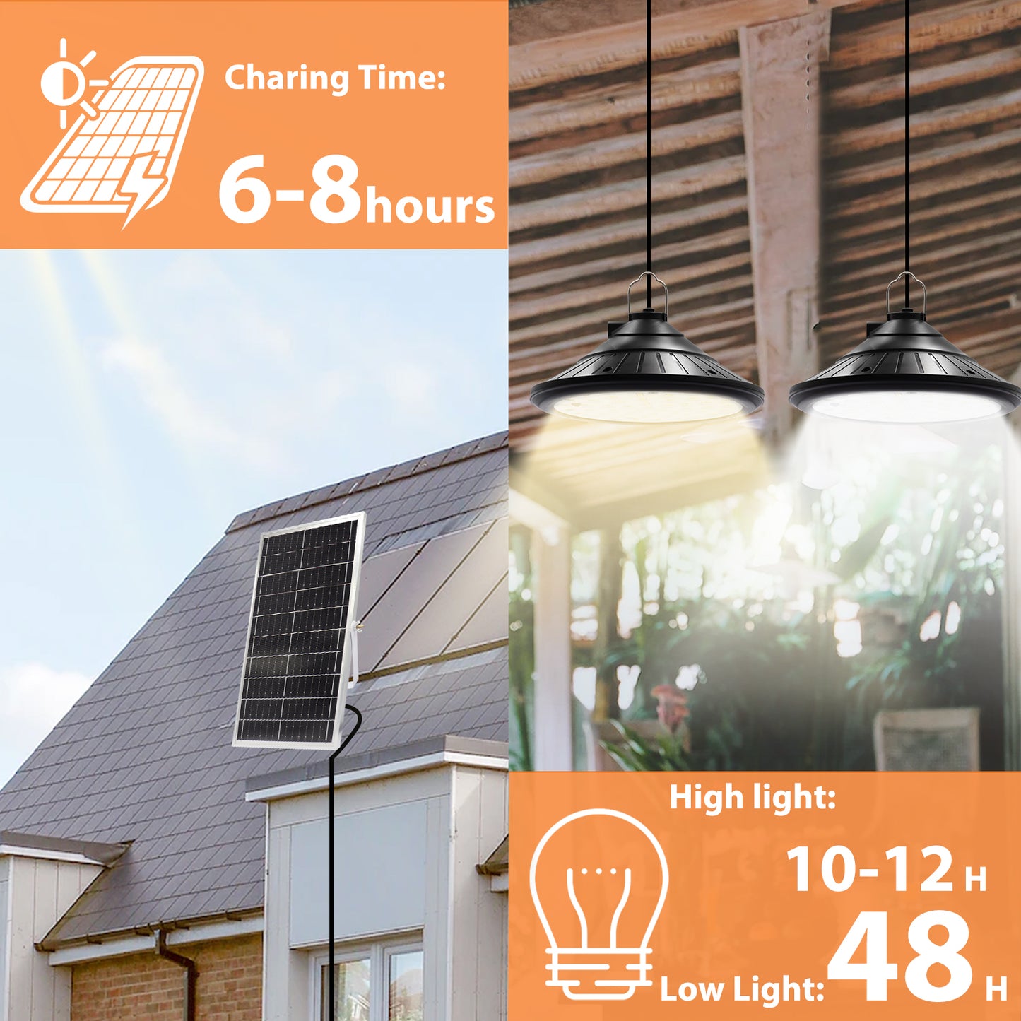 LED Pendant Light, White Light, Warm White Light, 120 Degree, Remote Control, IP66 Solar Outdoor Light