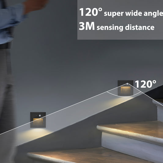 Warm White LED Stair Light Wall Recessed Light Step Light Outdoor Lamp With Motion Detector 4PCS Aluminium