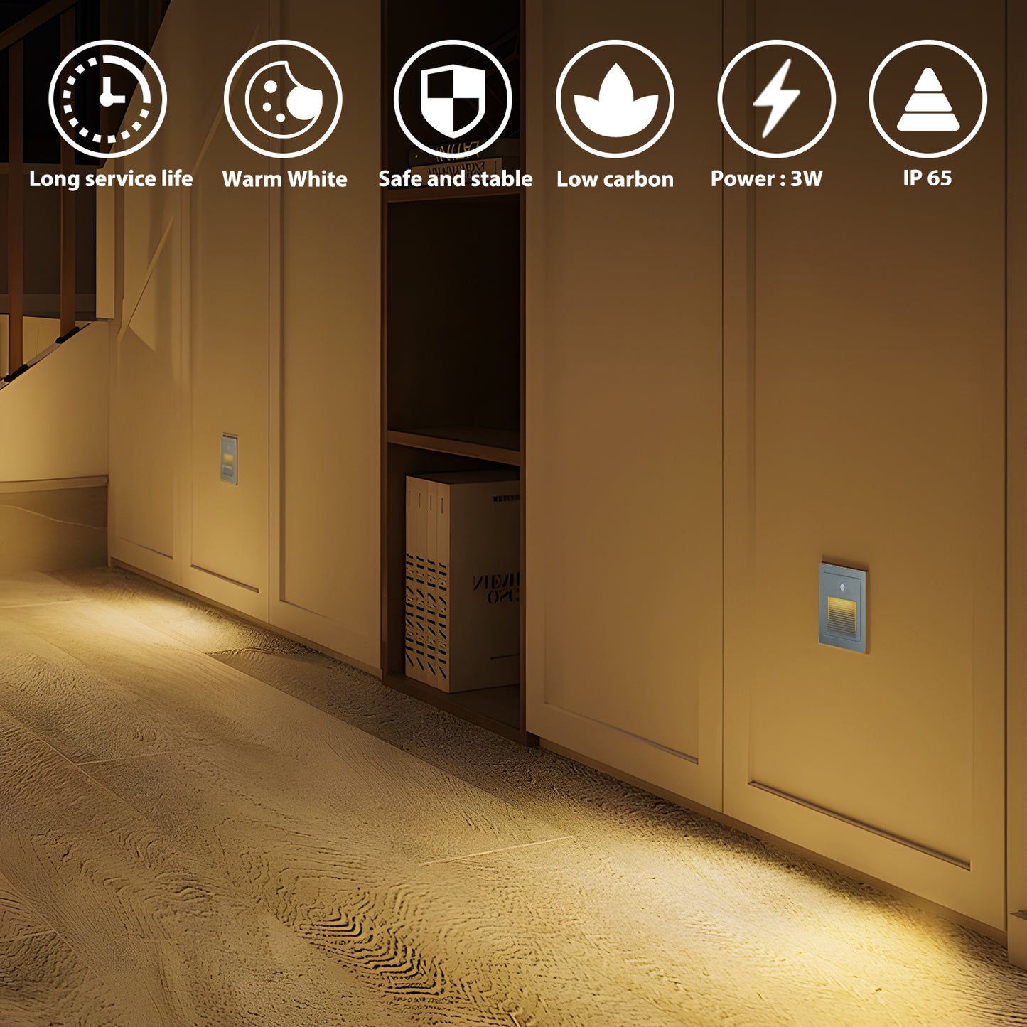 Warm White LED Stair Light Wall Recessed Light Step Light Outdoor Lamp With Motion Detector 4PCS Aluminium