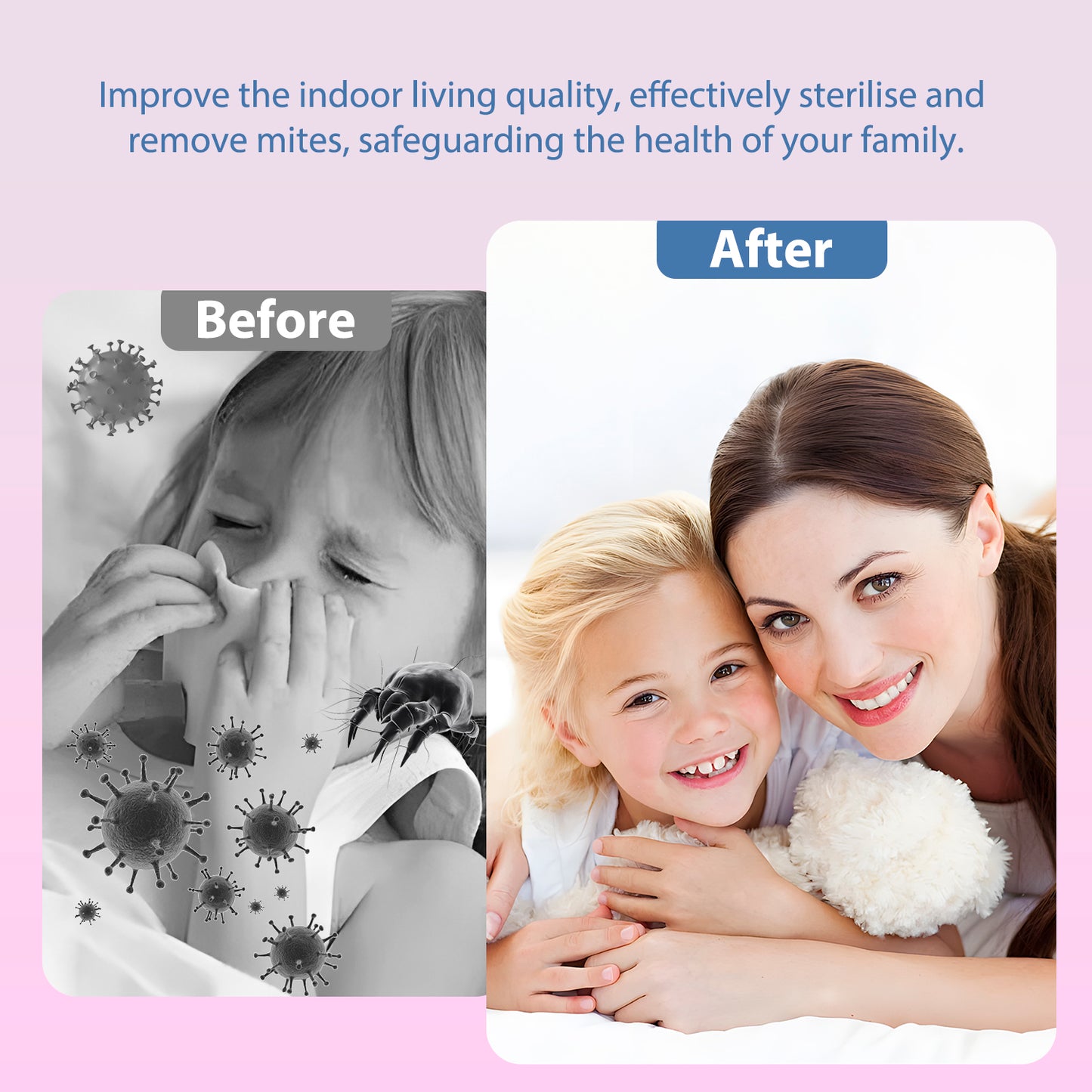 Bed Min Removal Vacuum Cleaner 14KPa 400W 10000 times/minute 55 ℃ moisture removal, true tapping 3.5M line 1.4KG 253.7nm UV purple light