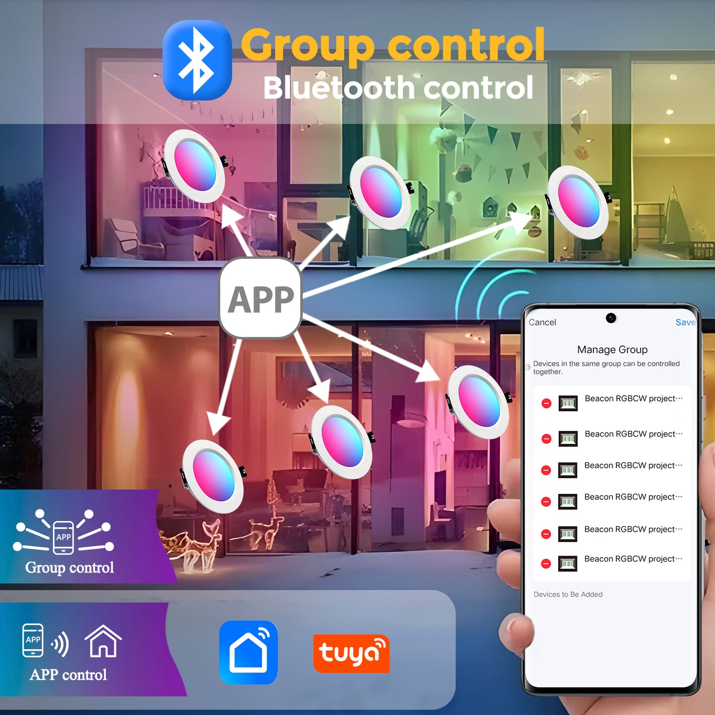 5W/10W RGBCW Bluetooth Downlight LED+APP 4PCS/6PCS 2.4G Remote Control