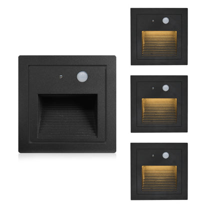Warm White LED Stair Light Wall Recessed Light Step Light Outdoor Lamp With Motion Detector 4PCS Aluminium