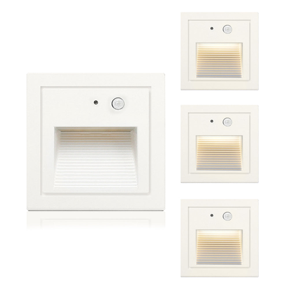 Warm White LED Stair Light Wall Recessed Light Step Light Outdoor Lamp With Motion Detector 4PCS Aluminium