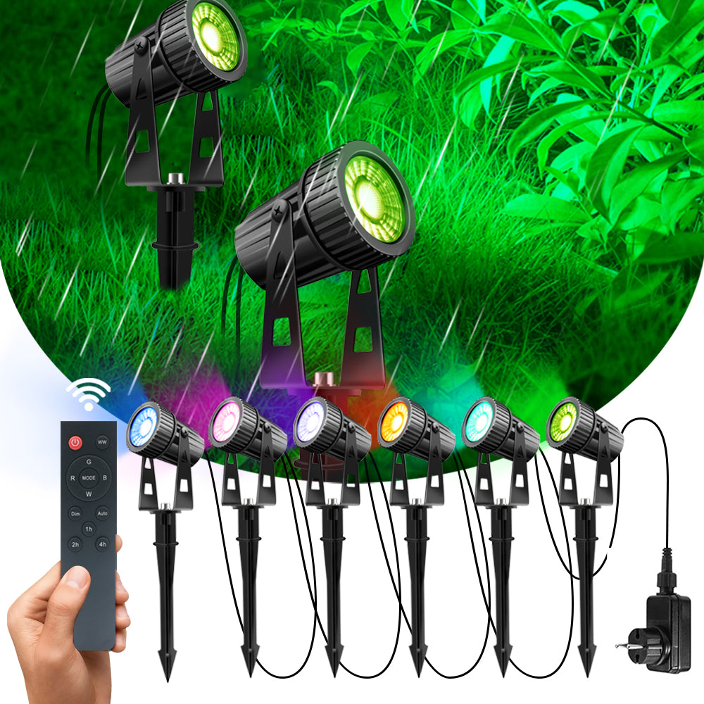 6/8Pcs Outdoor LED Garden Spotlights RGB+Warm White, WithRemote Control Grounding Nail Outdoor Garden Spotlights