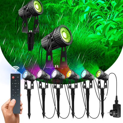 6/8Pcs Outdoor LED Garden Spotlights RGB+Warm White, WithRemote Control Grounding Nail Outdoor Garden Spotlights