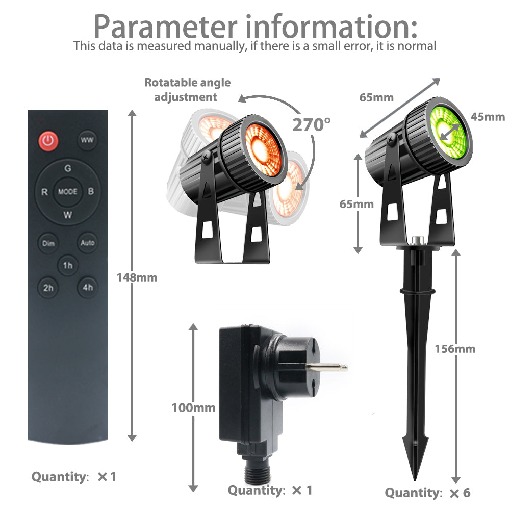6/8Pcs Outdoor LED Garden Spotlights RGB+Warm White, WithRemote Control Grounding Nail Outdoor Garden Spotlights