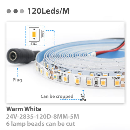 50pcs 12V 5M LED Streifen Warmweiß, 600 LEDs Strip 2835 SMD, Warmweiß Lichtband IP20 für Schlafzimmer Zuhause DIY Dekoration