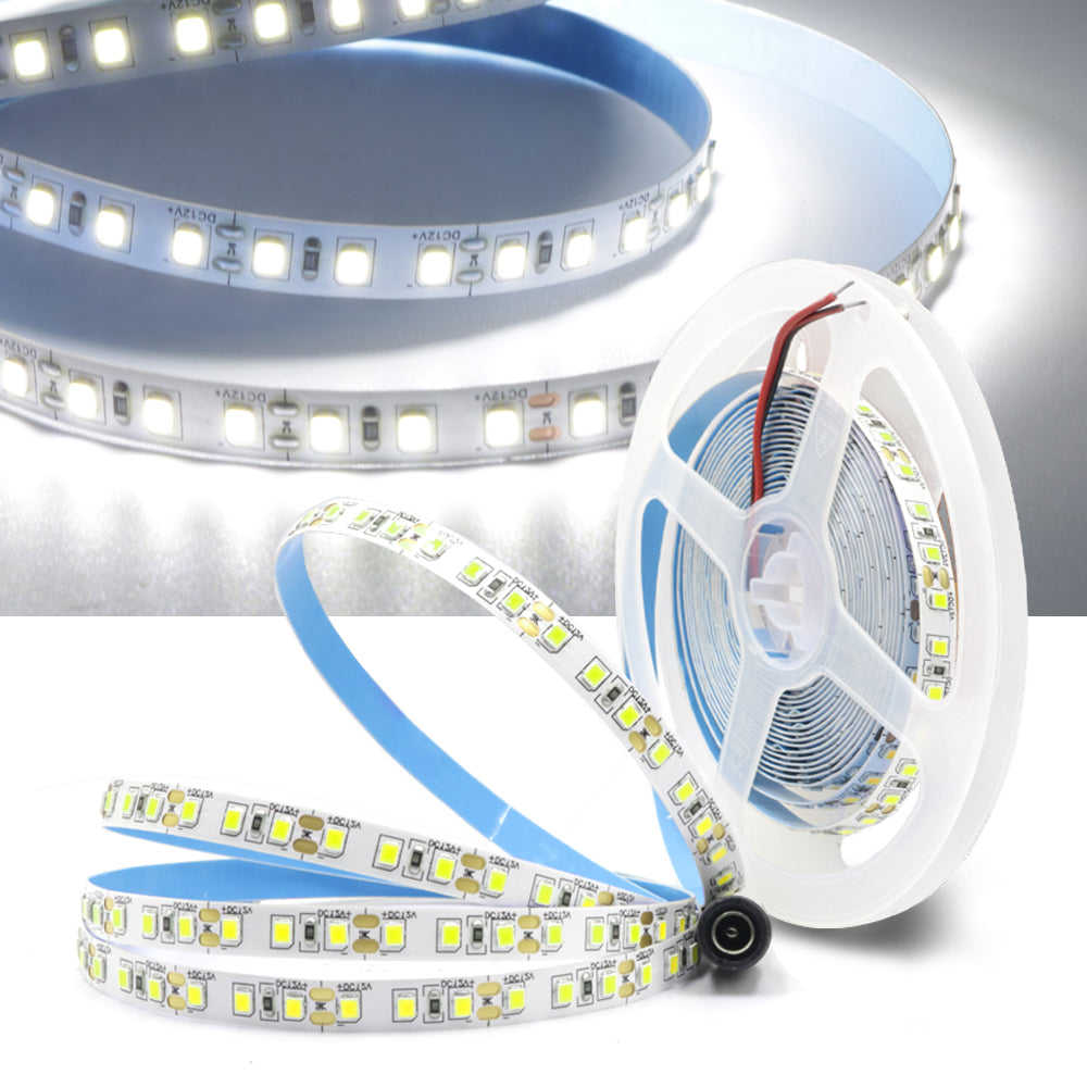 12V 5M Cool white 6000K LED Strip Light – Ultra Bright 600 LEDs, with Round DC Plug, Indoor Use, Dimmable