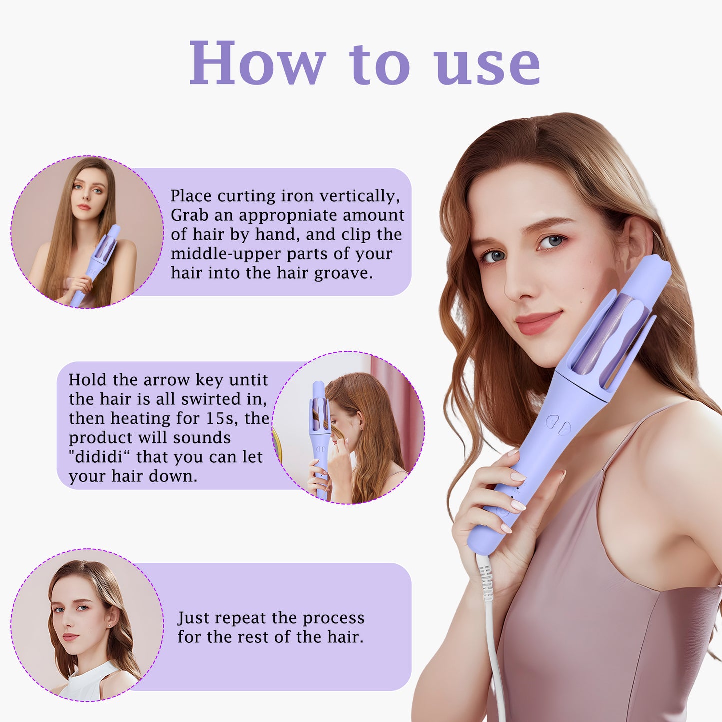 [32mm Automatic Curling Iron] Smart Hair Curler with Negative Ions – Damage-Free, Portable, Long-Lasting Waves