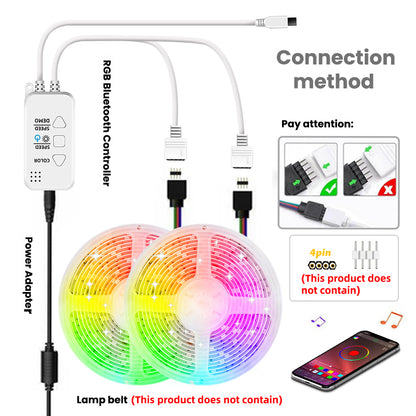 Bluetooth RGB LED Strip Controller – APP & IR Remote Control/Voice Assistant/Music-Activated Lights, 16 Million Colors, Timer, DIY Modes