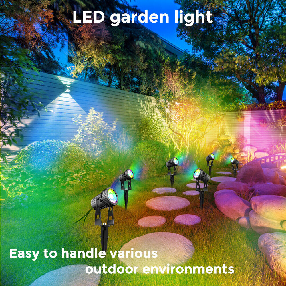 6/8Pcs Outdoor LED Garden Spotlights RGB+Warm White, WithRemote Control Grounding Nail Outdoor Garden Spotlights