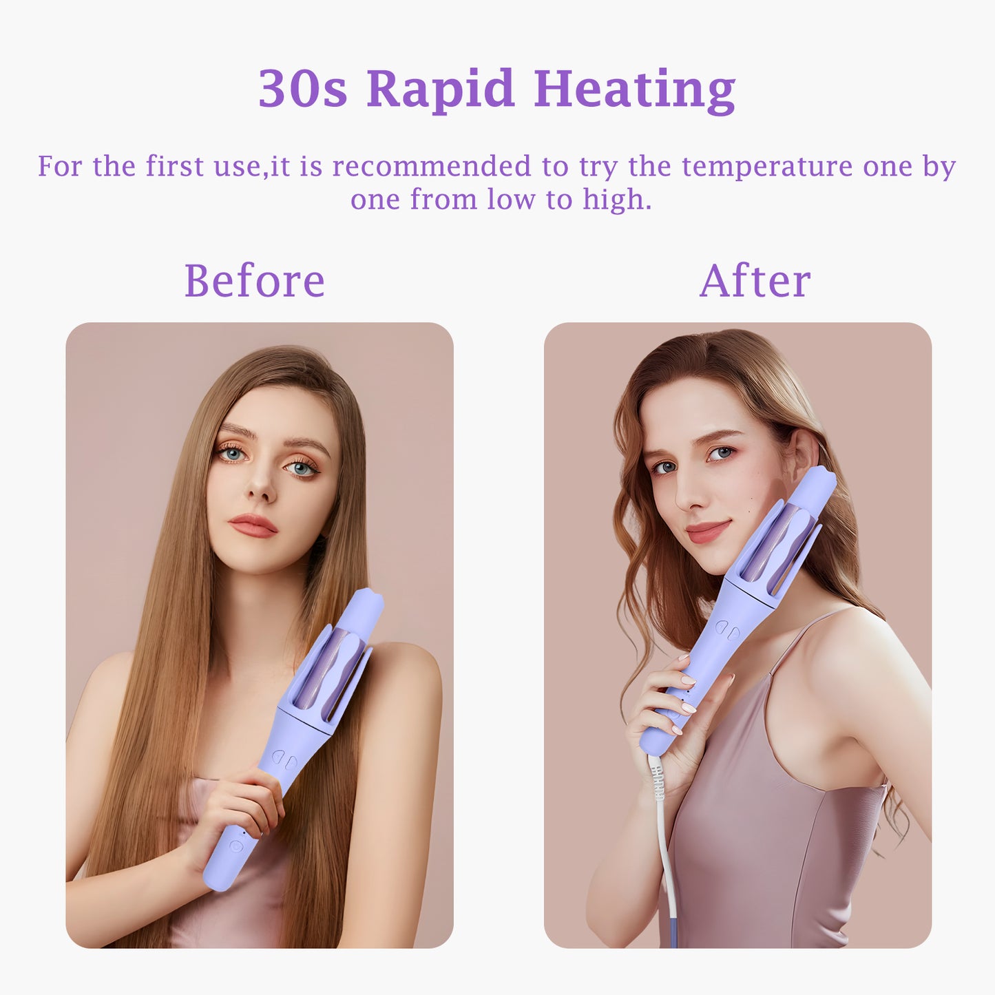 [32mm Automatic Curling Iron] Smart Hair Curler with Negative Ions – Damage-Free, Portable, Long-Lasting Waves