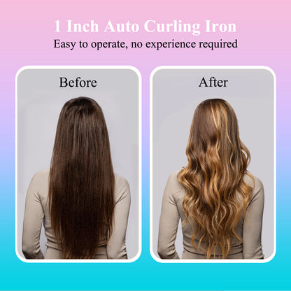 【Schwarzes Keramik-Lockenstab】25MM Automatische Locken｜Konstante Hitze für Haarschutz｜Antistatisch + Sicherer Hitzeschutz｜Wechselbare Links/Rechts Locken
