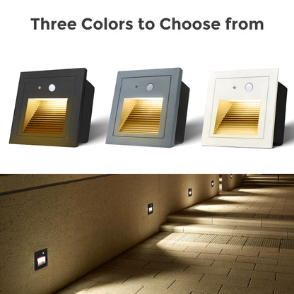 Warm White LED Stair Light Wall Recessed Light Step Light Outdoor Lamp With Motion Detector 4PCS Aluminium
