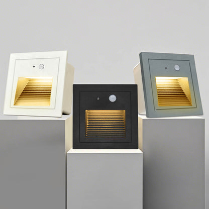 Warm White LED Stair Light Wall Recessed Light Step Light Outdoor Lamp With Motion Detector 4PCS Aluminium