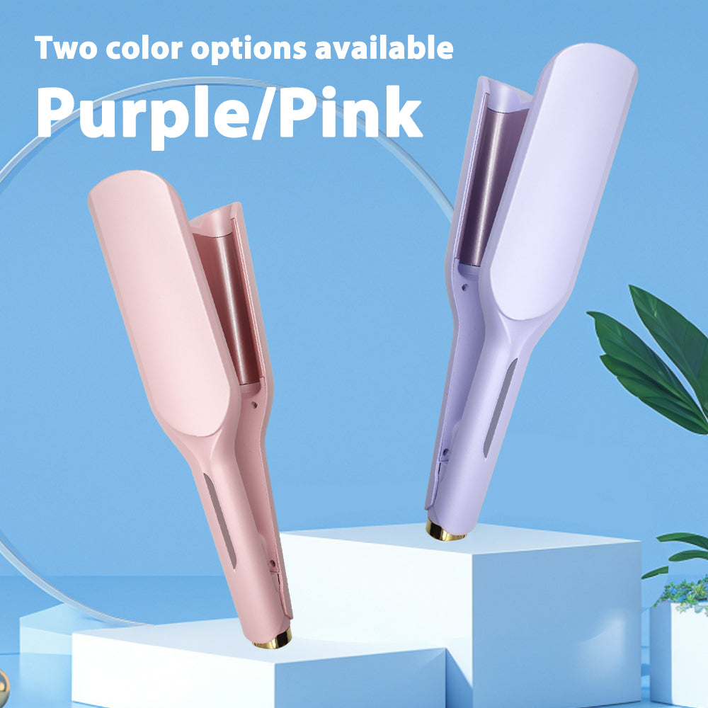Dual Barrel Hair Crimper – 32mm Deep U Curls, 5 Heat Settings, Beach Waves, Pink & Purple