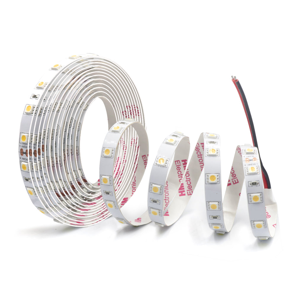 50pcs 24V 5M LED Strip, SMD, Self-Adhesive, Warm White 3000K, 10mm Wide, 60 LEDs/M, Flexible, IP20, DIY Light Strip, for TV, Bedroom Lighting