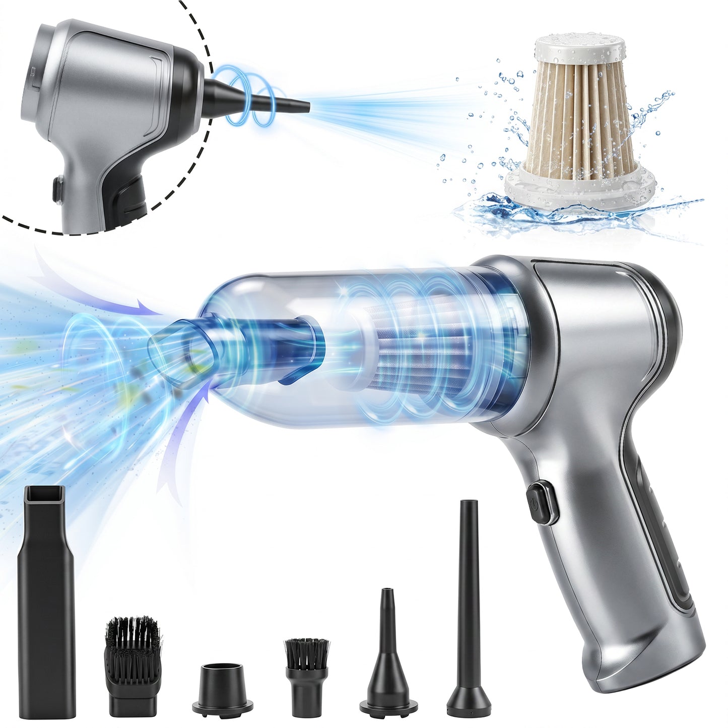 19,000 Pa Car Vacuum Cleaner, Rechargeable Handheld Vacuum Cleaner, Cordless Handheld Vacuum Cleaner with Blower and Suction Functions
