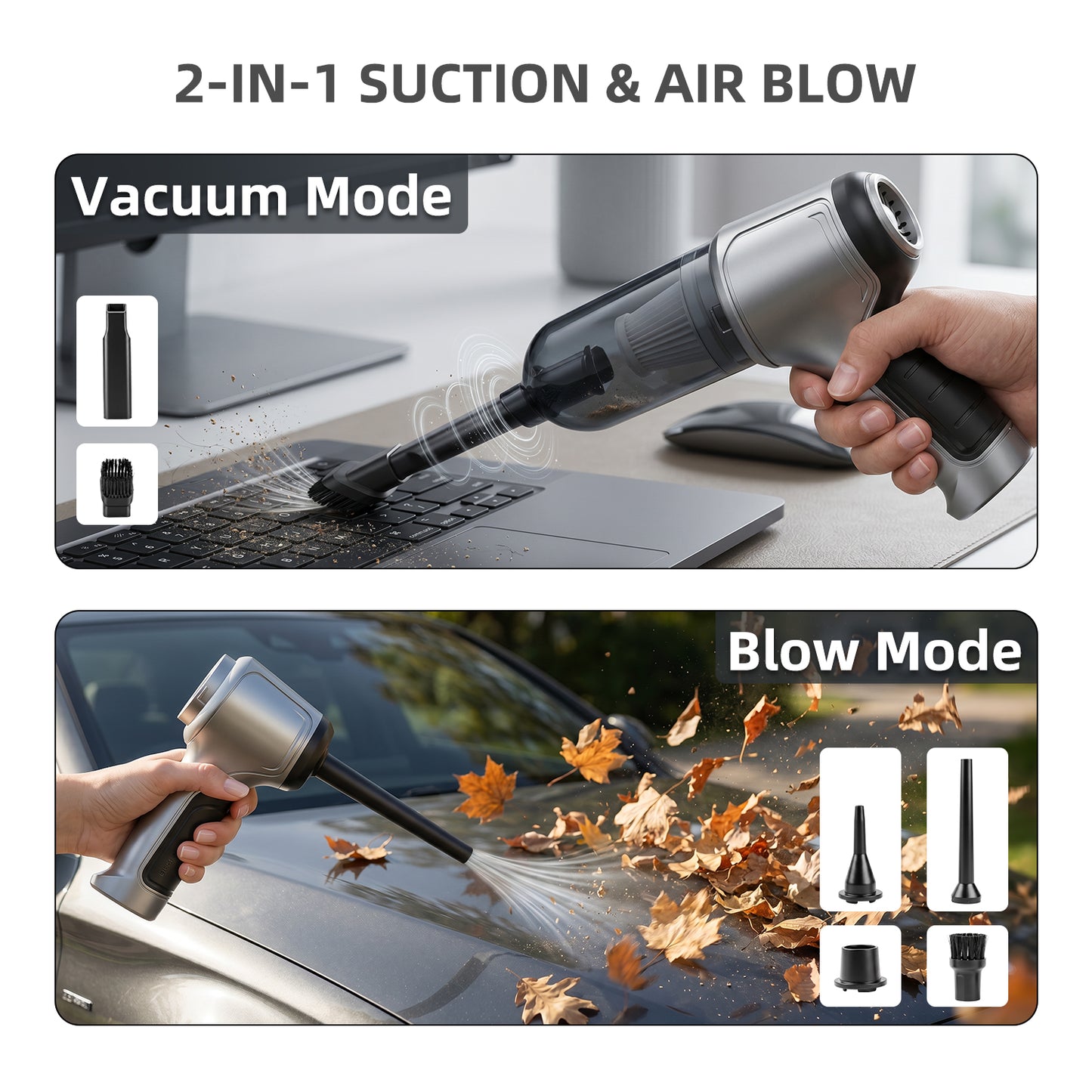 19,000 Pa Car Vacuum Cleaner, Rechargeable Handheld Vacuum Cleaner, Cordless Handheld Vacuum Cleaner with Blower and Suction Functions