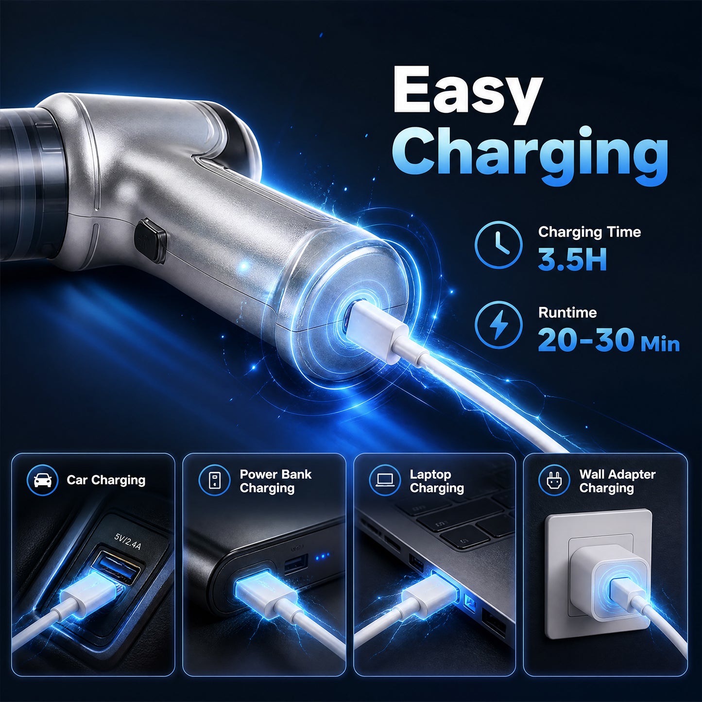 19,000 Pa Car Vacuum Cleaner, Rechargeable Handheld Vacuum Cleaner, Cordless Handheld Vacuum Cleaner with Blower and Suction Functions