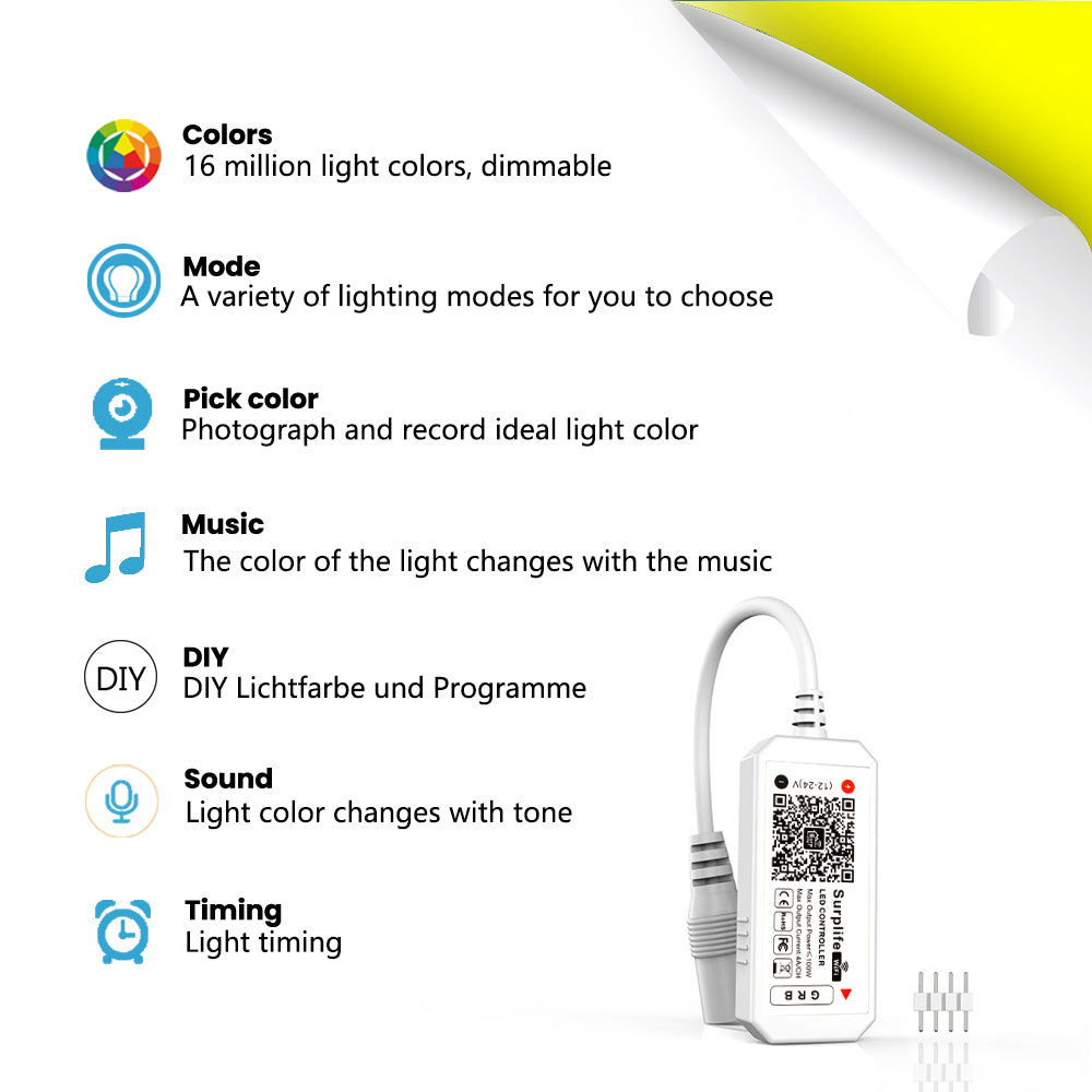 Wifi RGB Controller Magic Home App Works with Alexa and Google Home for 12–24V DC RGB LED Strip Lights Voice Dimmer