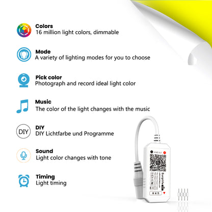 Wifi RGB Controller Magic Home App Works with Alexa and Google Home for 12–24V DC RGB LED Strip Lights Voice Dimmer