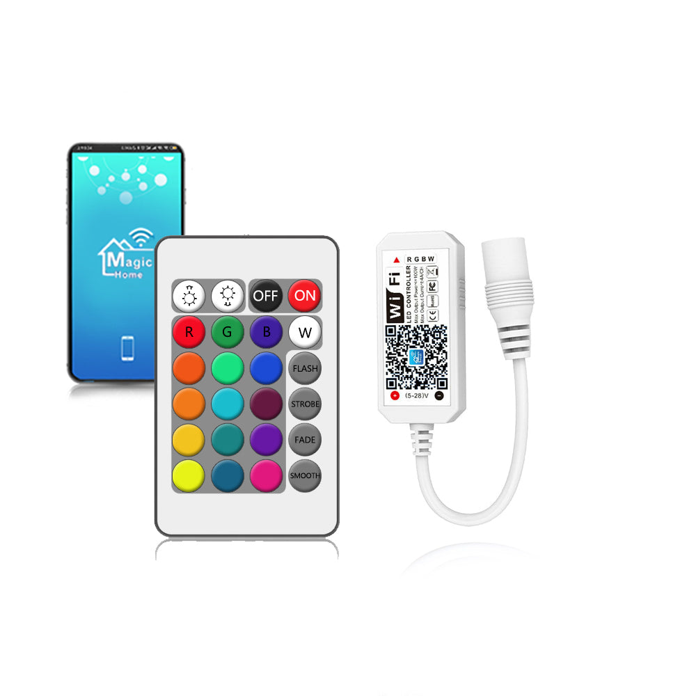 WIFI RGBW Controller, Magic Home App, Works with Alexa and Google Home, for 12–24V DC RGBW LED Strip Lights, Voice Dimmer