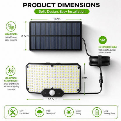 Outdoor LED Solar Light with Motion Sensor, Solar Lamp with Remote Control, 3-Mode LED Solar Lamps for Outdoor Use in Gardens and Yards, 5m Cable, IP65 Waterproof