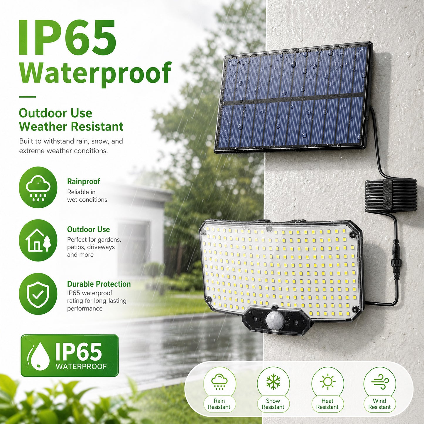 Outdoor LED Solar Light with Motion Sensor, Solar Lamp with Remote Control, 3-Mode LED Solar Lamps for Outdoor Use in Gardens and Yards, 5m Cable, IP65 Waterproof