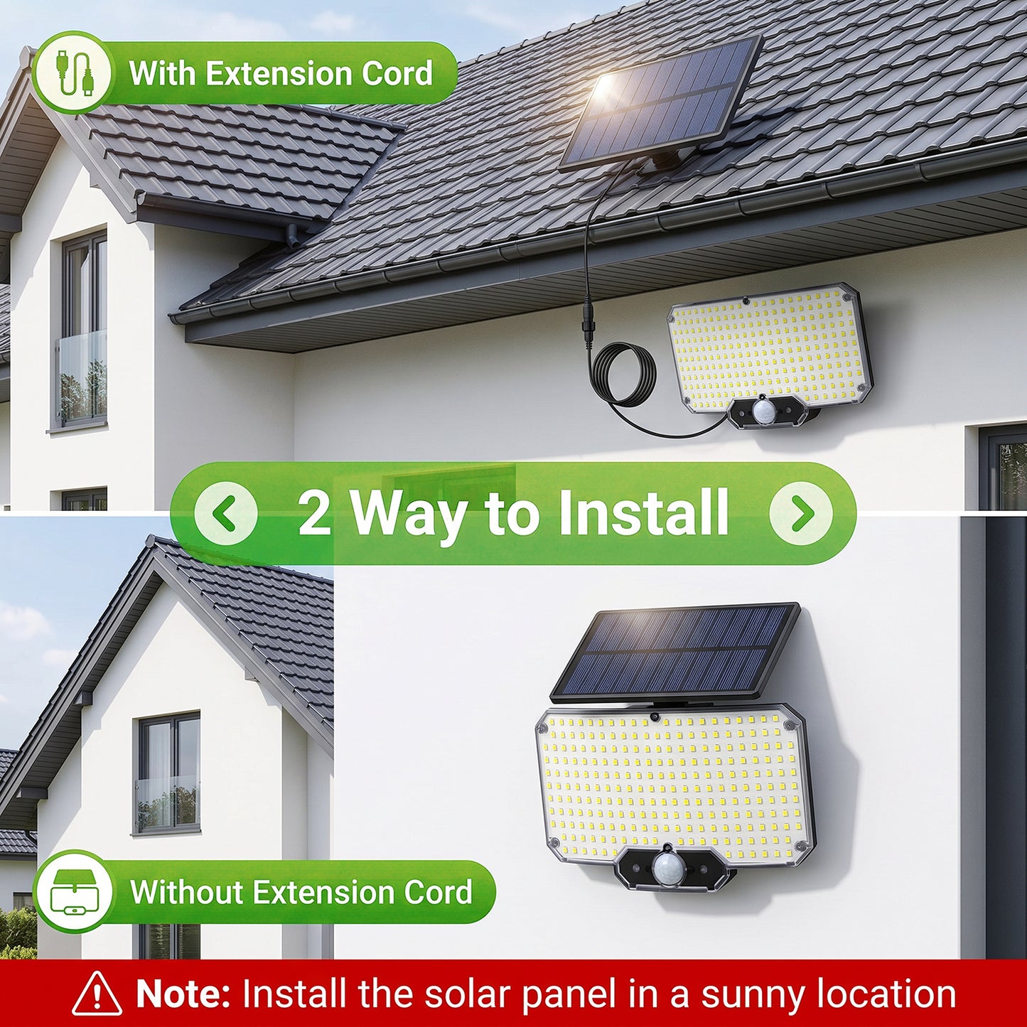 Outdoor LED Solar Light with Motion Sensor, Solar Lamp with Remote Control, 3-Mode LED Solar Lamps for Outdoor Use in Gardens and Yards, 5m Cable, IP65 Waterproof