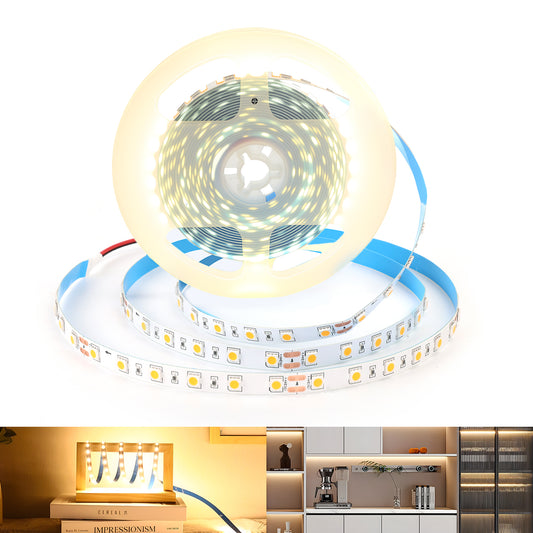 50pcs 24V 5M LED Strip, SMD, Self-Adhesive, Warm White 3000K, 10mm Wide, 60 LEDs/M, Flexible, IP20, DIY Light Strip, for TV, Bedroom Lighting