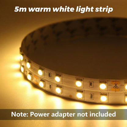 50pcs 24V 5M LED Strip, SMD, Self-Adhesive, Warm White 3000K, 10mm Wide, 60 LEDs/M, Flexible, IP20, DIY Light Strip, for TV, Bedroom Lighting